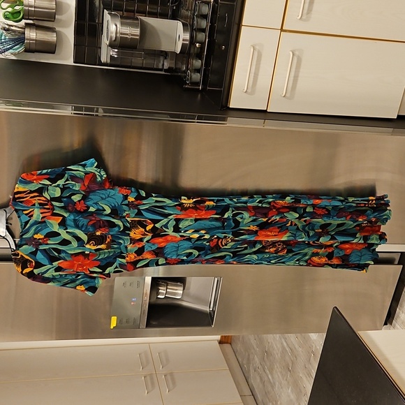 💕CAROLE LITTLE💕 Vintage Short Sleeve Maxi Dress Optical Illusion Fish Print 6 - Picture 2 of 10